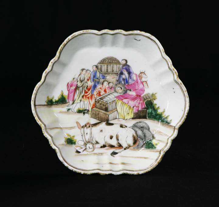 Chinese export porcelain teapot stand with nativity scene